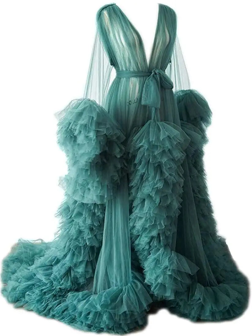 nvxiot - Maternity Robes Bathrobe Sky Blue Women Long Tulle Dresses Photo Shoot Birthday Party Bridal Fluffy Party Sleepwear Custom Made