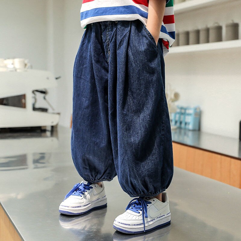 nvxiot Boys Girls Plus Size Jeans Autumn Summer New Loose Korean Casual Harem Pants Baby Spring And Autumn Wide-leg Children's Tro