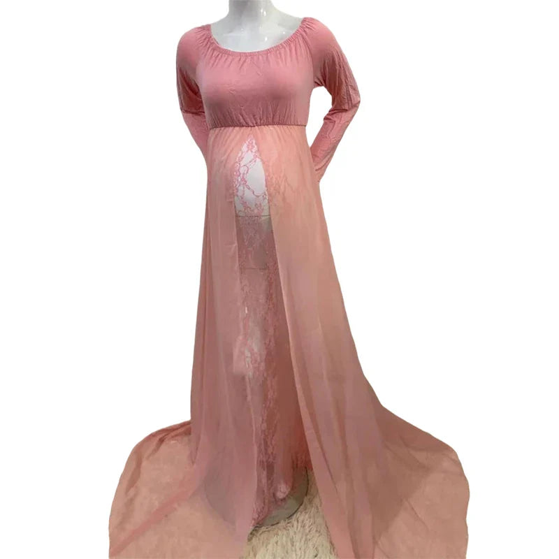nvxiot - New Sexy Maternity Photoshoot Dress Lace Chiffon Pregnancy Dress Photography Prop Long Pregnant Women Maxi Gown For Baby Showers