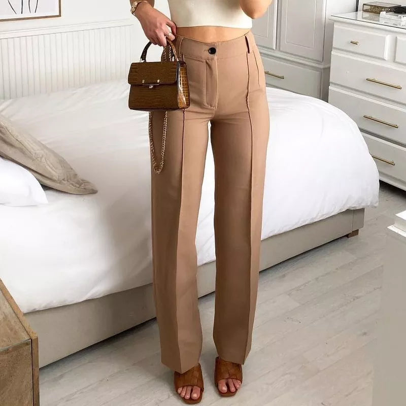 nvxiot High Waisted Casual White Trousers Women Brown Stright Pants Office Lady Korean Style Women Pantalones De Mujer