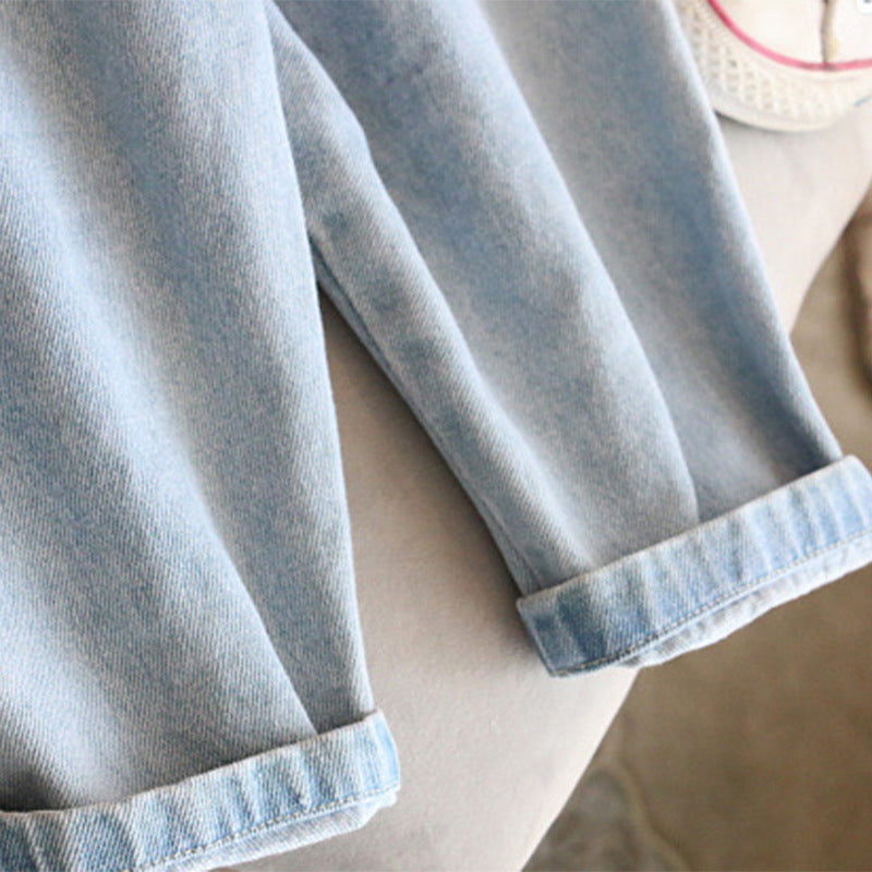 nvxiot Kids Pants Autumn New Korean Version New Girl'S Japanese Style Three-Dimensional Cut Casual Straight-Leg Jeans