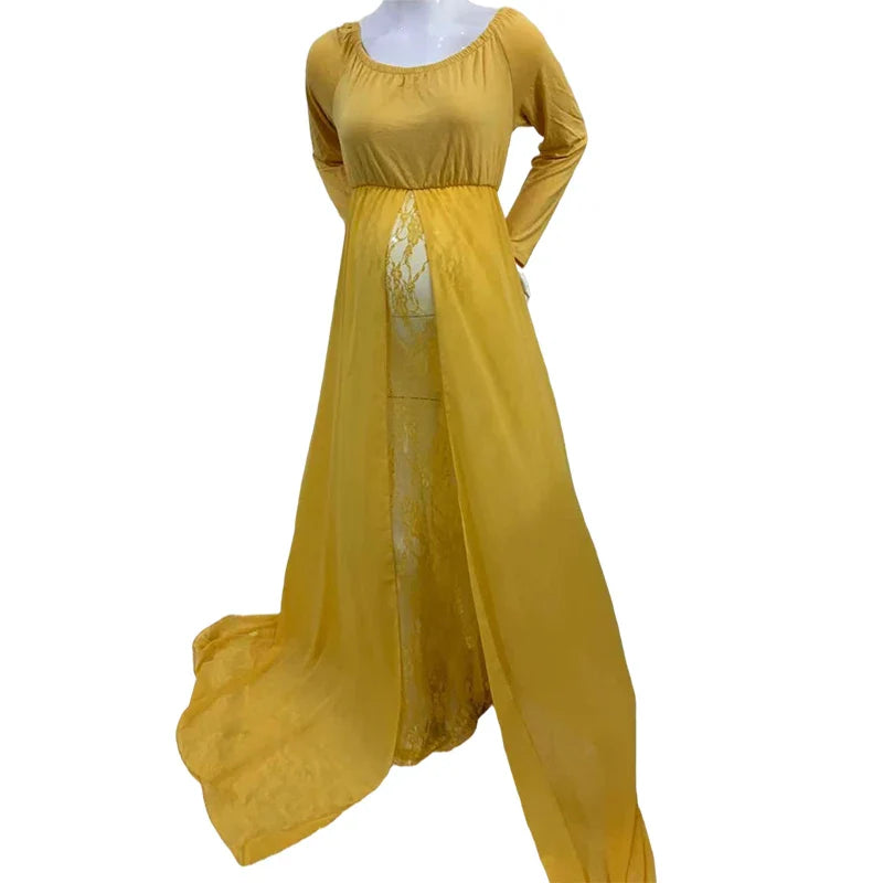 nvxiot - New Sexy Maternity Photoshoot Dress Lace Chiffon Pregnancy Dress Photography Prop Long Pregnant Women Maxi Gown For Baby Showers