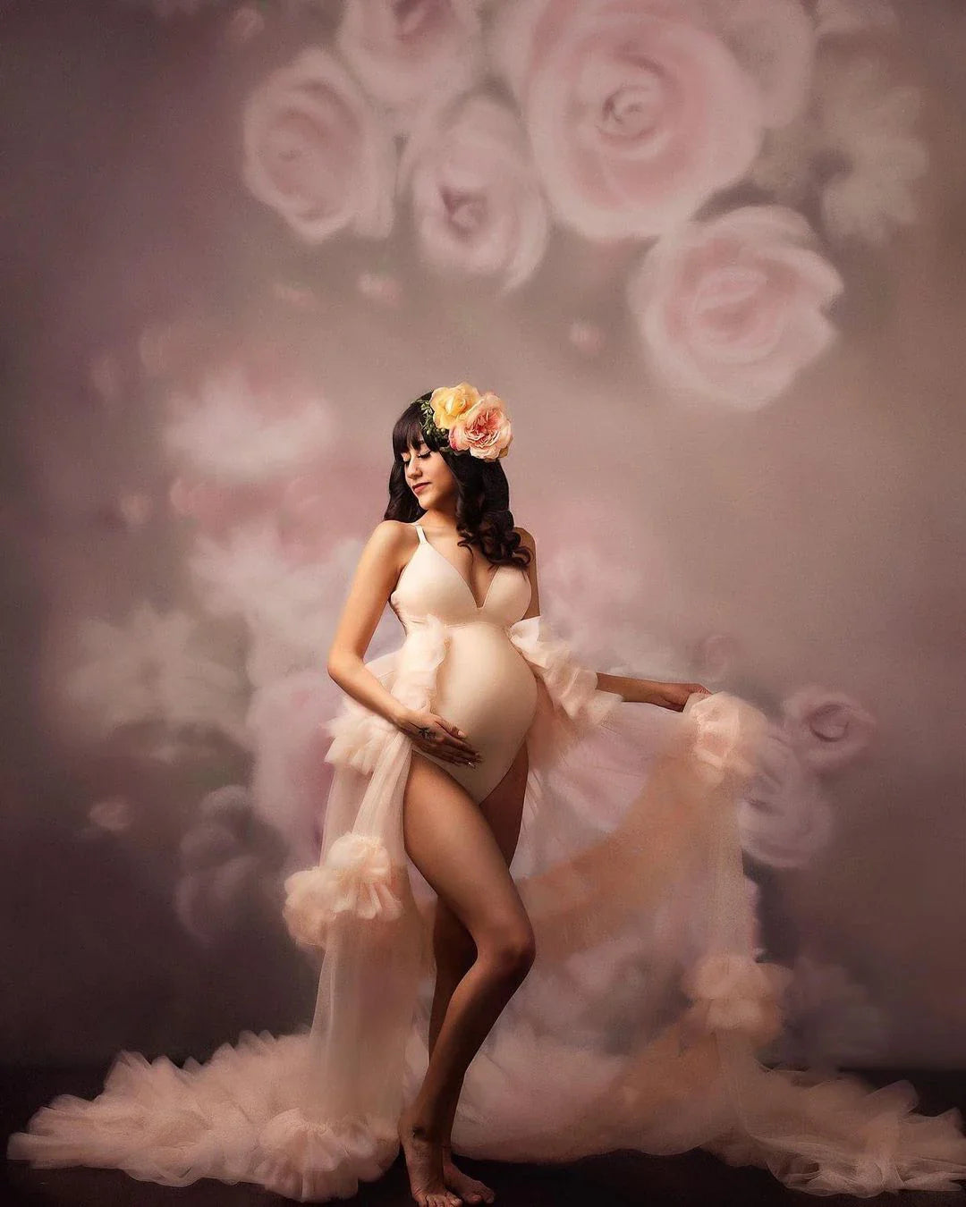 MQTIME - New Pregnant Women Photo Robes Sexy Spaghetti Straps Lace Tulle Sleepwear Bathrobe Ladies Mesh Prom Bridesmaid Shawel