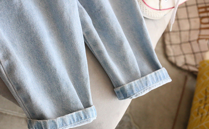 nvxiot Kids Pants Autumn New Korean Version New Girl'S Japanese Style Three-Dimensional Cut Casual Straight-Leg Jeans