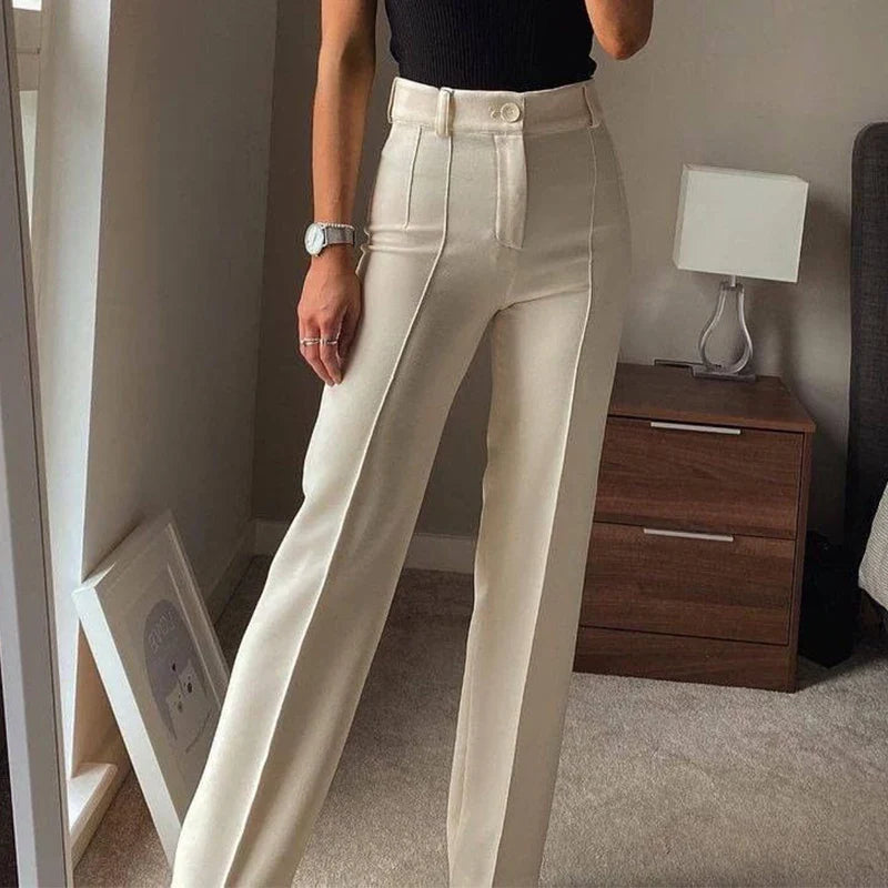 nvxiot High Waisted Casual White Trousers Women Brown Stright Pants Office Lady Korean Style Women Pantalones De Mujer