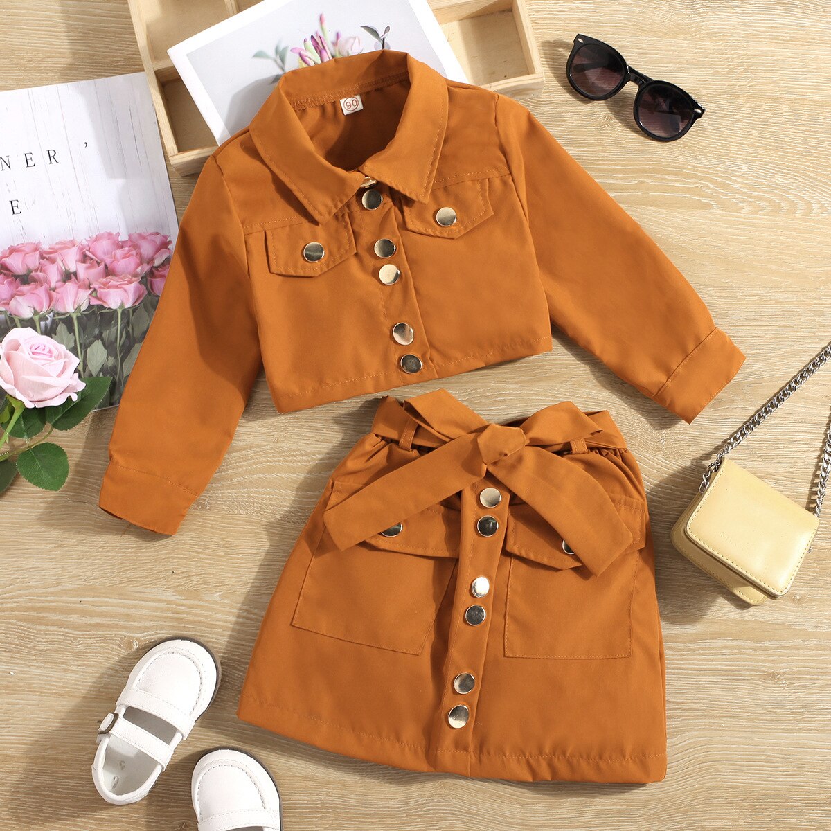 nvxiot Fashion Kids Clothes New Spring Long Sleeve Short Lapel Jacket Top+Bowknot A-line Skirt Suit Toddler Tutu Baby Girls Tulle Dress