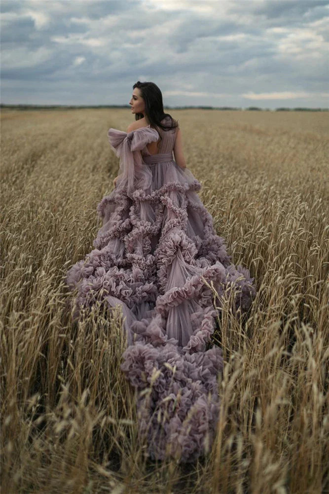 nvxiot - Dusty Pink Maternity Dress Robes for Photo Shoot or baby shower Ruffle Tulle Chic Women Dresses Nightgown Photography Robe
