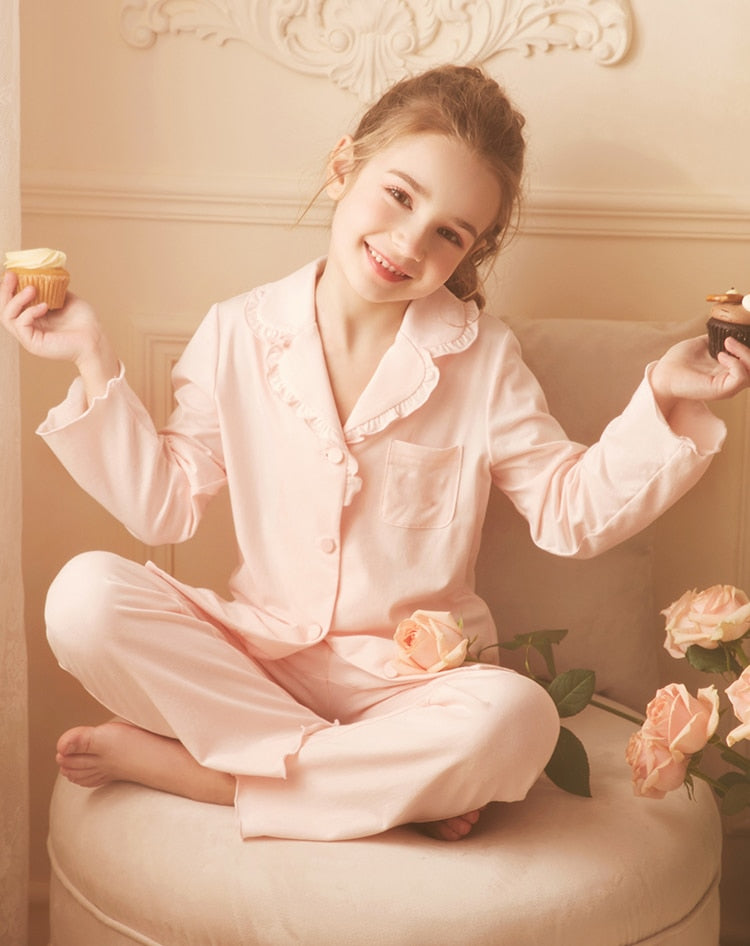 nvxiot Children Girl's Princess Sleepwear Turndown Collar Pajama Sets.Long Sleeve Tops+Pants.Toddler Kid's Stringy Selvedge Pyjamas set