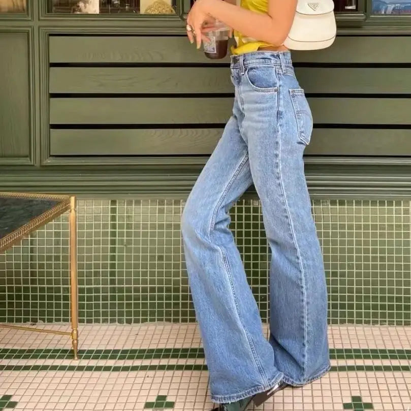 nvxiot Korean fashion jeans woman high waist pants black vintage clothes flare jeans black denim pants baggy bell bottom jeans blue