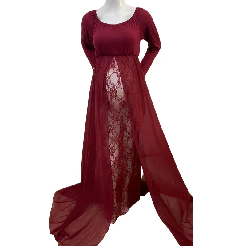 nvxiot - New Sexy Maternity Photoshoot Dress Lace Chiffon Pregnancy Dress Photography Prop Long Pregnant Women Maxi Gown For Baby Showers