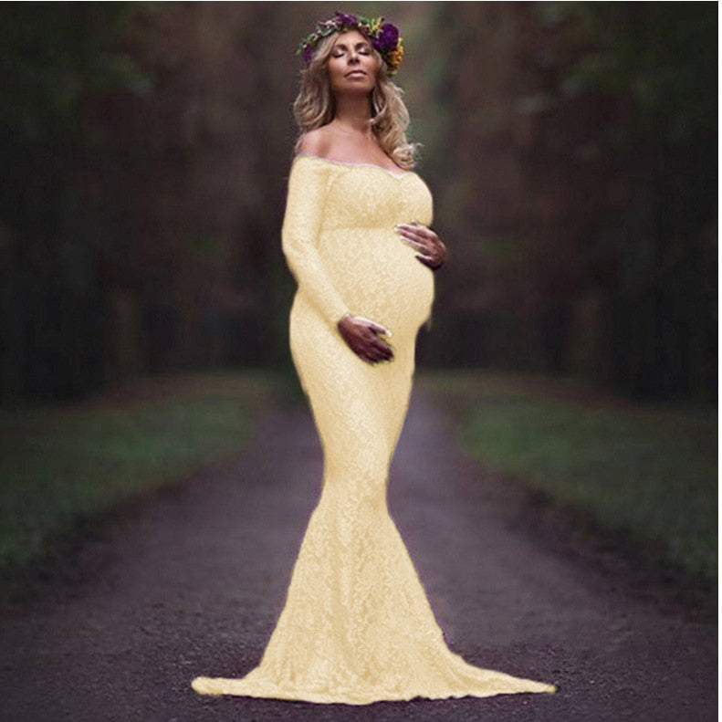 nvxiot 2023 Mermaid Maternity Dresses For Photo Shoot Lace Maxi Maternity Gown Off Shoulder Sexy Women Pregnancy Dress Photography Prop