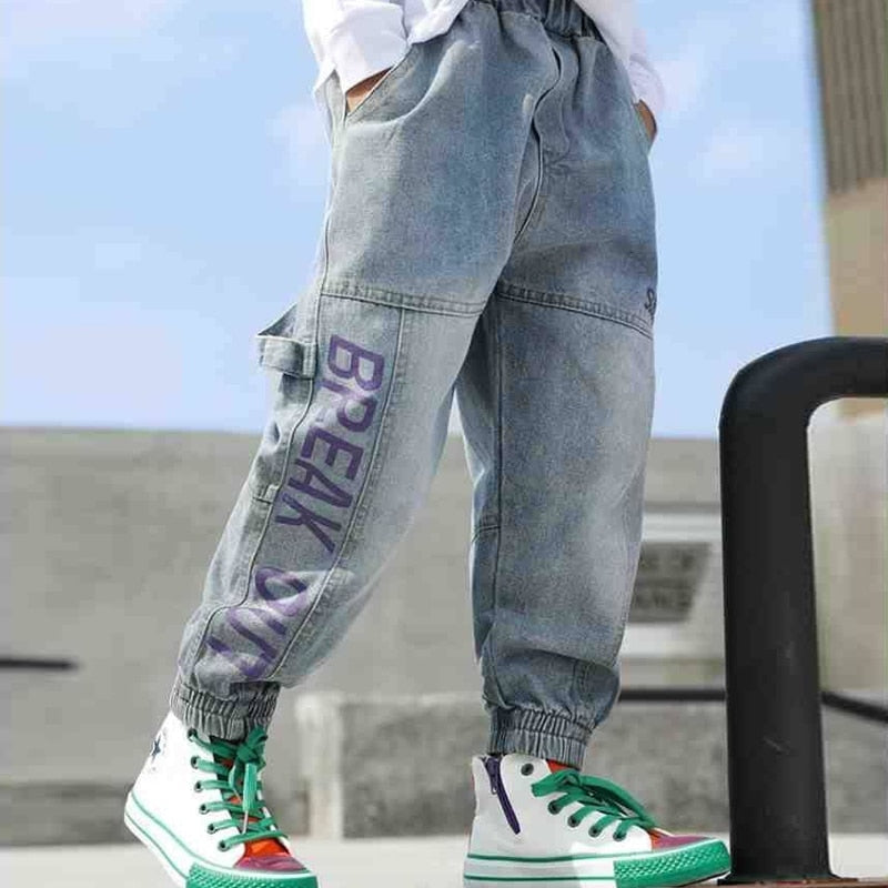 nvxiot Boys Pants Casual Pants Children Spring and Autumn Fashion Trend Washed Jeans Pants High Quality Korean Style Kids Pants
