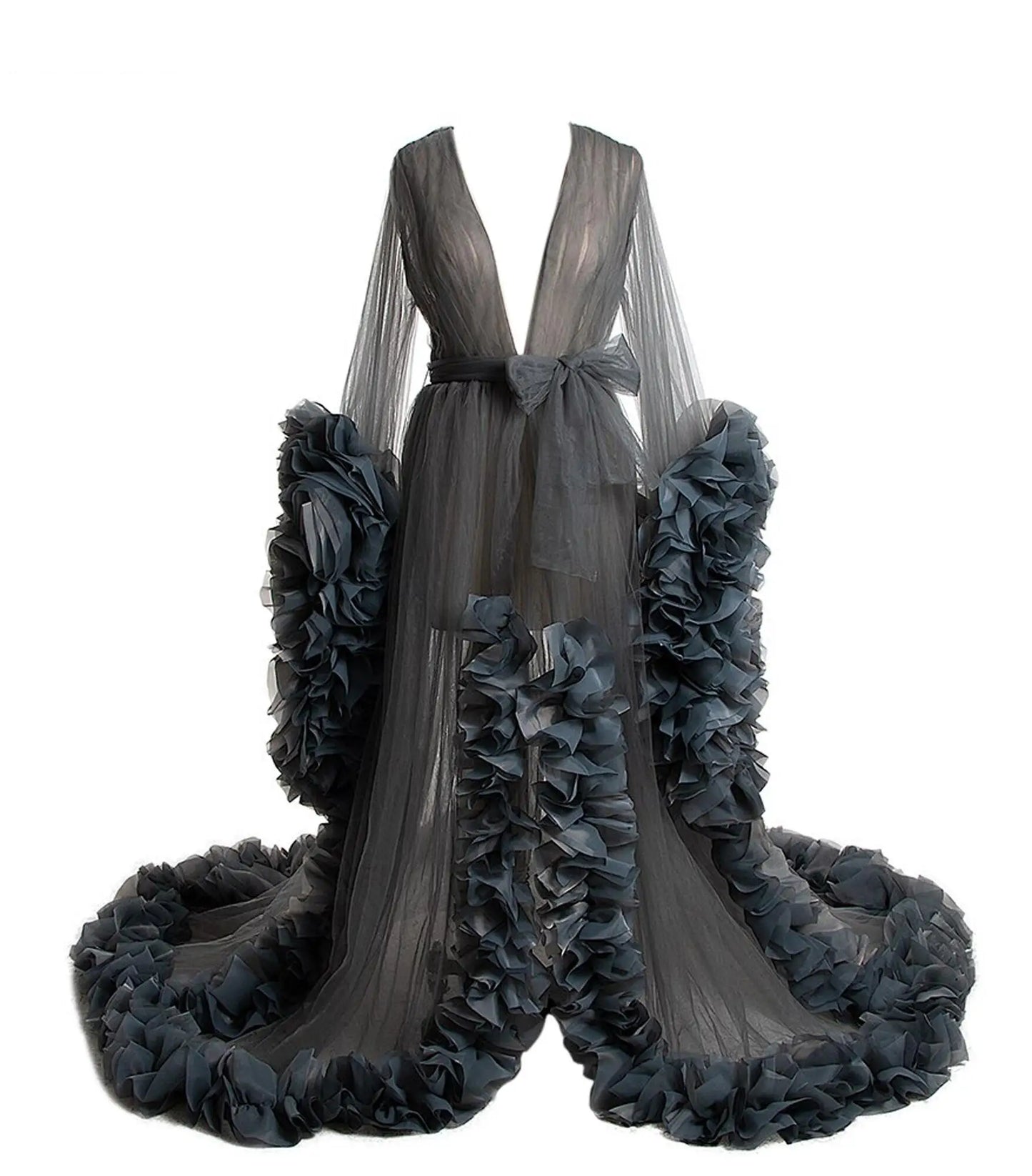 nvxiot - Maternity Robes Bathrobe Sky Blue Women Long Tulle Dresses Photo Shoot Birthday Party Bridal Fluffy Party Sleepwear Custom Made
