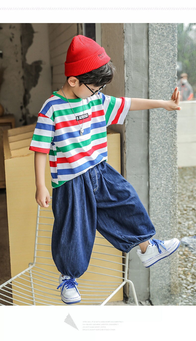 nvxiot Boys Girls Plus Size Jeans Autumn Summer New Loose Korean Casual Harem Pants Baby Spring And Autumn Wide-leg Children's Tro
