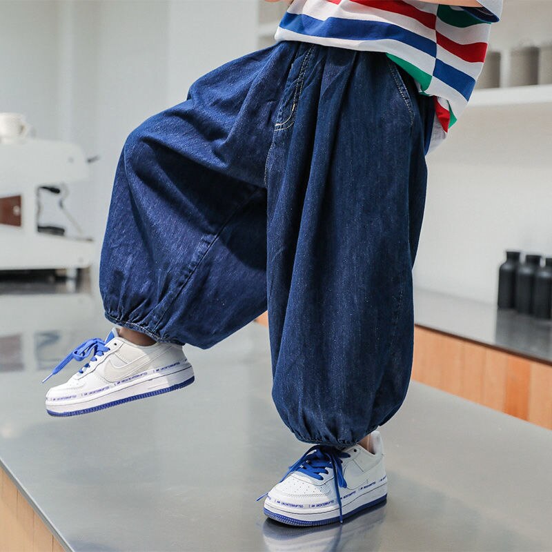 nvxiot Boys Girls Plus Size Jeans Autumn Summer New Loose Korean Casual Harem Pants Baby Spring And Autumn Wide-leg Children's Tro