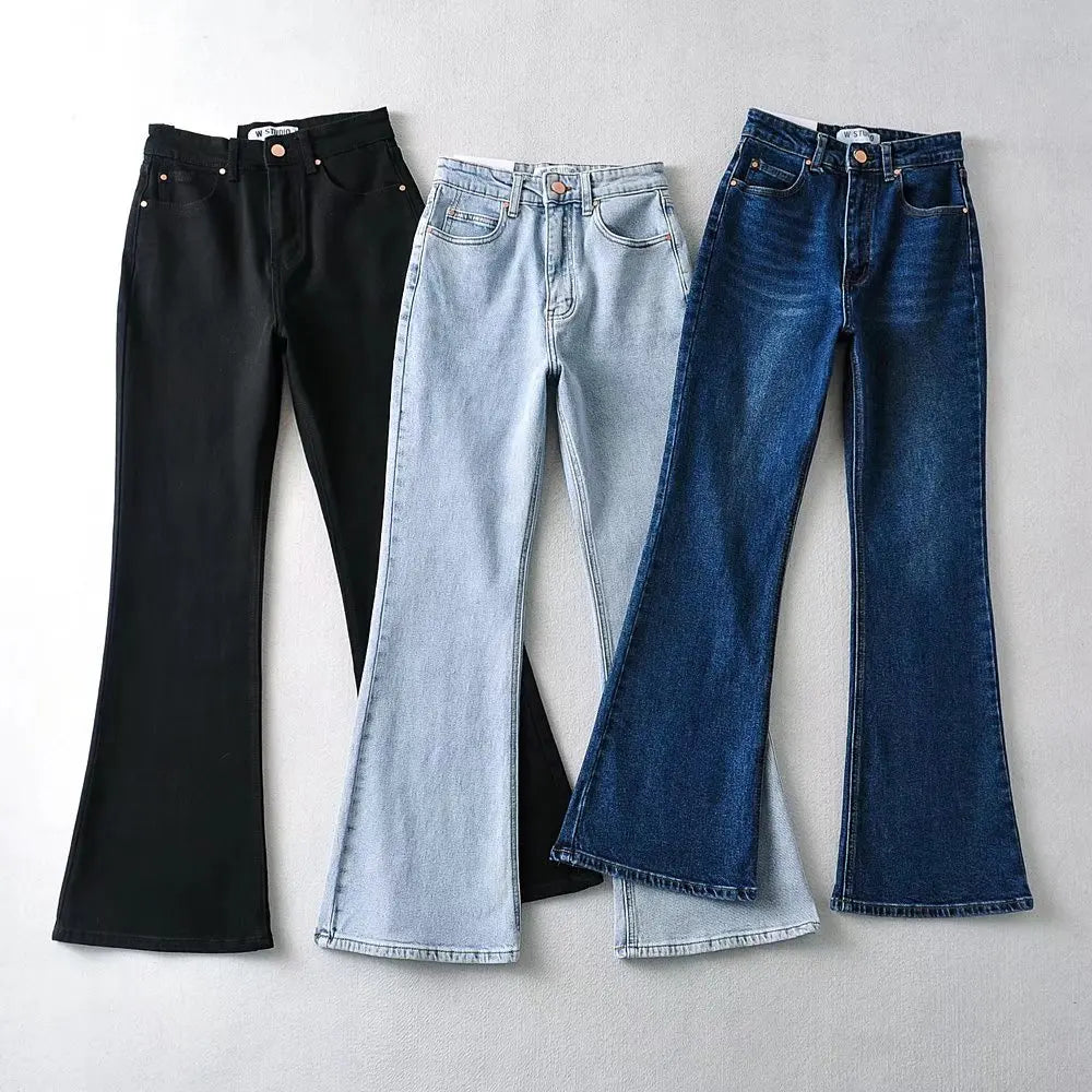 nvxiot Korean fashion jeans woman high waist pants black vintage clothes flare jeans black denim pants baggy bell bottom jeans blue