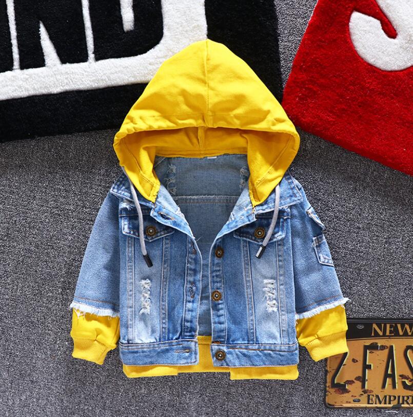 nvxiot Boy girl Denim Jackets kids jeans coat Children splice Outerwear clothing Spring Autumn boy hooded sport Clothes For 1-6T kids