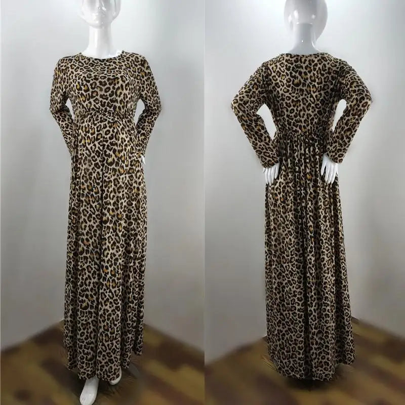 MQTIME - Maternity Dresses For Photo Shoot Long Sleeve Leopard Print Ruffled Pregnant Dress Photography Maternity Clothes Baby Shower