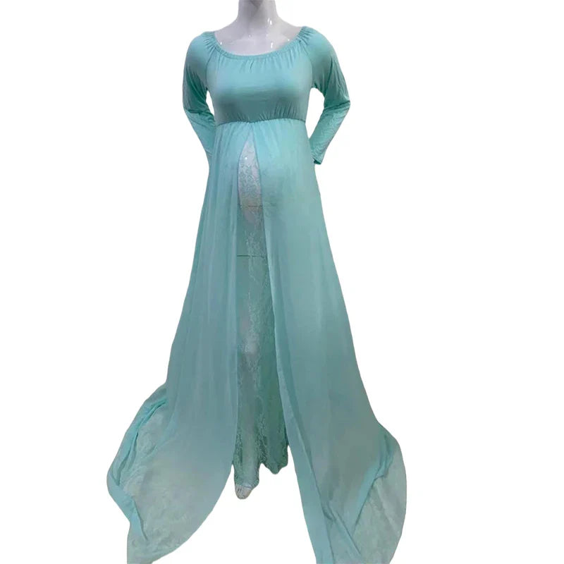 nvxiot - New Sexy Maternity Photoshoot Dress Lace Chiffon Pregnancy Dress Photography Prop Long Pregnant Women Maxi Gown For Baby Showers