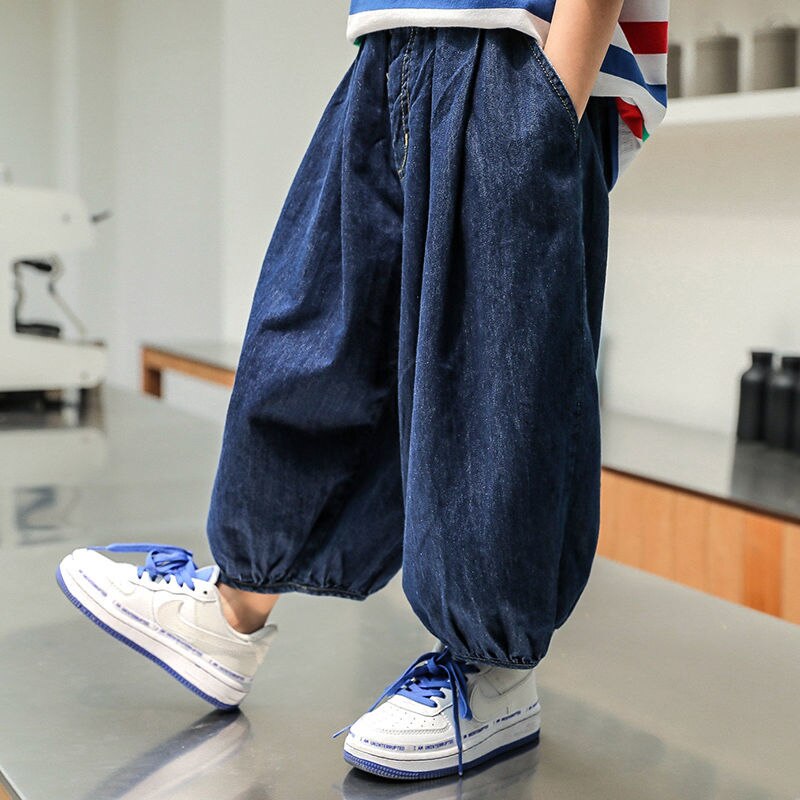 nvxiot Boys Girls Plus Size Jeans Autumn Summer New Loose Korean Casual Harem Pants Baby Spring And Autumn Wide-leg Children's Tro