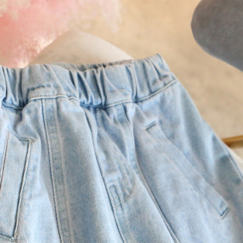 nvxiot Kids Pants Autumn New Korean Version New Girl'S Japanese Style Three-Dimensional Cut Casual Straight-Leg Jeans
