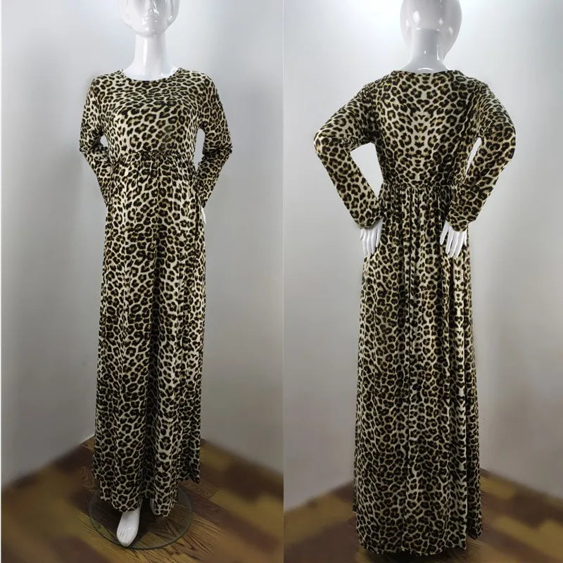 MQTIME - Maternity Dresses For Photo Shoot Long Sleeve Leopard Print Ruffled Pregnant Dress Photography Maternity Clothes Baby Shower