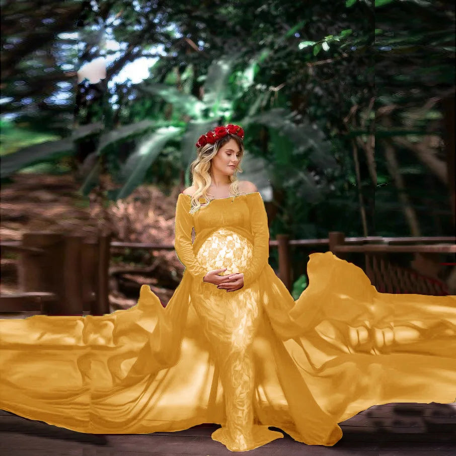 nvxiot - New Sexy Maternity Photoshoot Dress Lace Chiffon Pregnancy Dress Photography Prop Long Pregnant Women Maxi Gown For Baby Showers