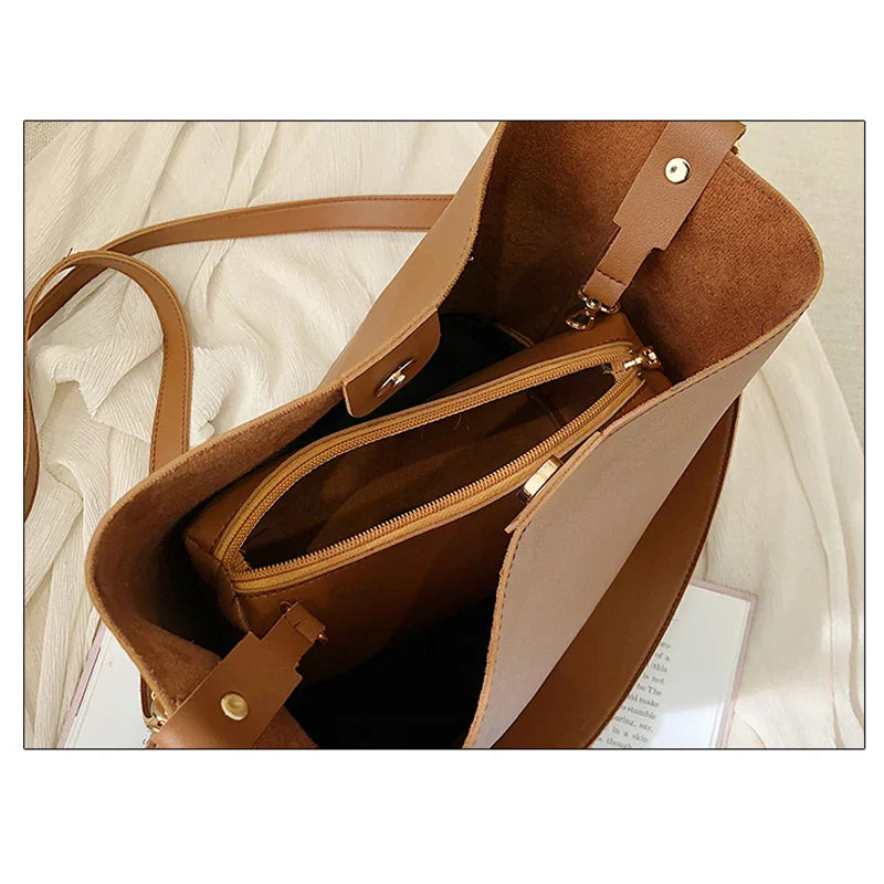 nvxiot - casual wide strap bucket bag designer women shoulder bags luxury pu crossbody bag large capacity messenger bag simply purse