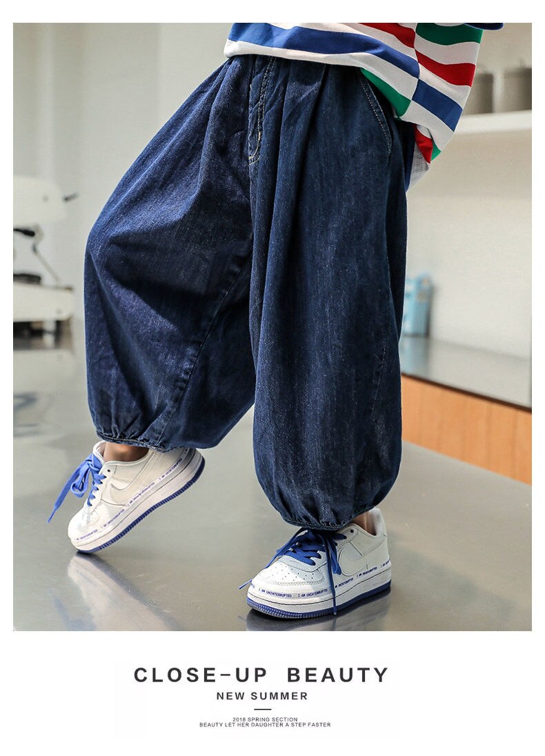 nvxiot Boys Girls Plus Size Jeans Autumn Summer New Loose Korean Casual Harem Pants Baby Spring And Autumn Wide-leg Children's Tro
