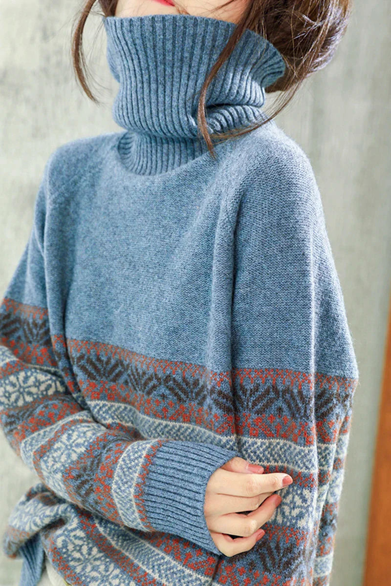 nvxiot National style turtleneck sweater women winter thickening cashmere jumpers wool knit bottom female long sleeve loose pullover