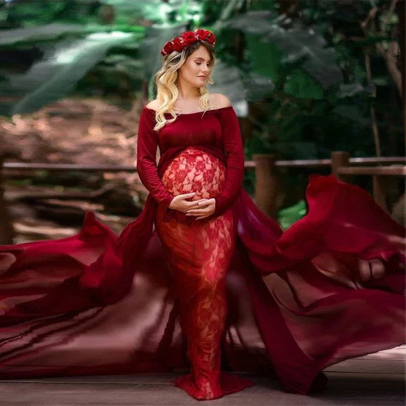 nvxiot - New Sexy Maternity Photoshoot Dress Lace Chiffon Pregnancy Dress Photography Prop Long Pregnant Women Maxi Gown For Baby Showers