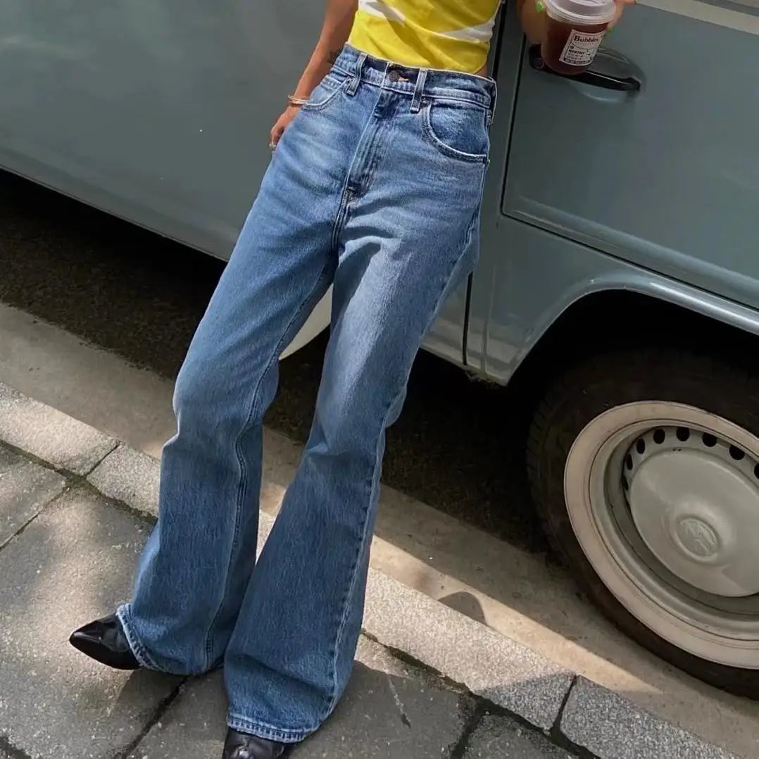 nvxiot Korean fashion jeans woman high waist pants black vintage clothes flare jeans black denim pants baggy bell bottom jeans blue