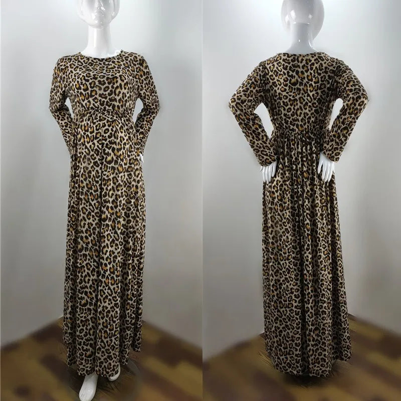 MQTIME - Maternity Dresses For Photo Shoot Long Sleeve Leopard Print Ruffled Pregnant Dress Photography Maternity Clothes Baby Shower