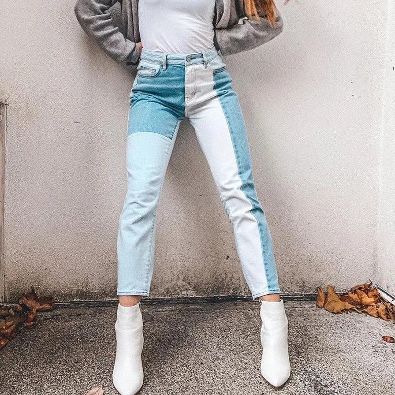 nvxiot - Indie Style 90s Women Jeans Patchwork High Waist Long Trousers Vintage Fashion Grunge Pants Autumn Summer Streetwear Harajuku