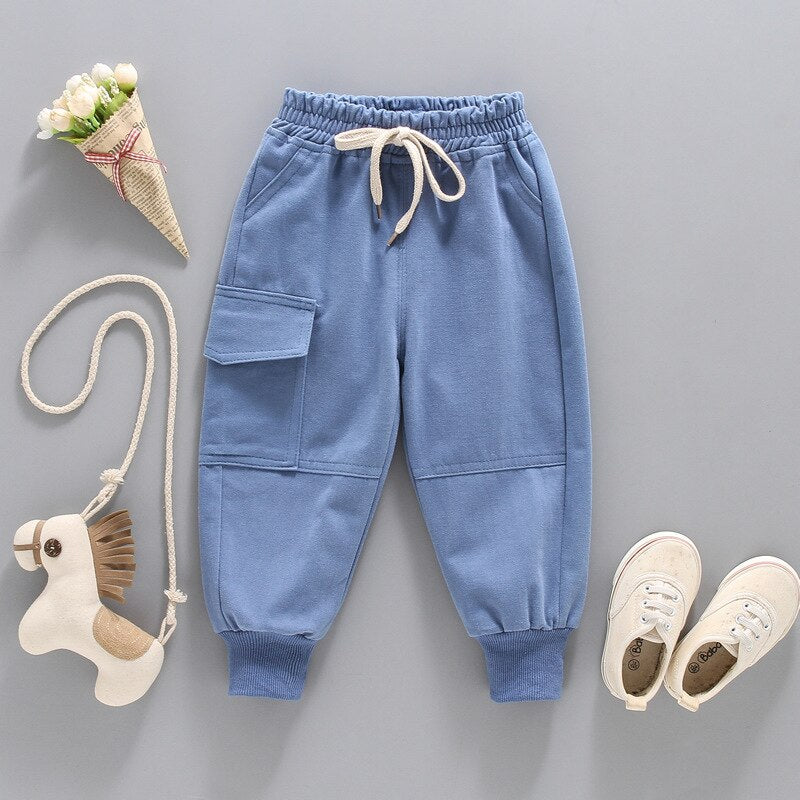 nvxiot Girls Pants Solid Color Children's Pockets Pants Children's Trousers Spring and Autumn Girls Clothing