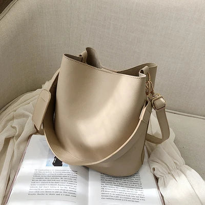 nvxiot - casual wide strap bucket bag designer women shoulder bags luxury pu crossbody bag large capacity messenger bag simply purse
