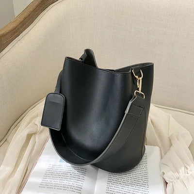 nvxiot - casual wide strap bucket bag designer women shoulder bags luxury pu crossbody bag large capacity messenger bag simply purse