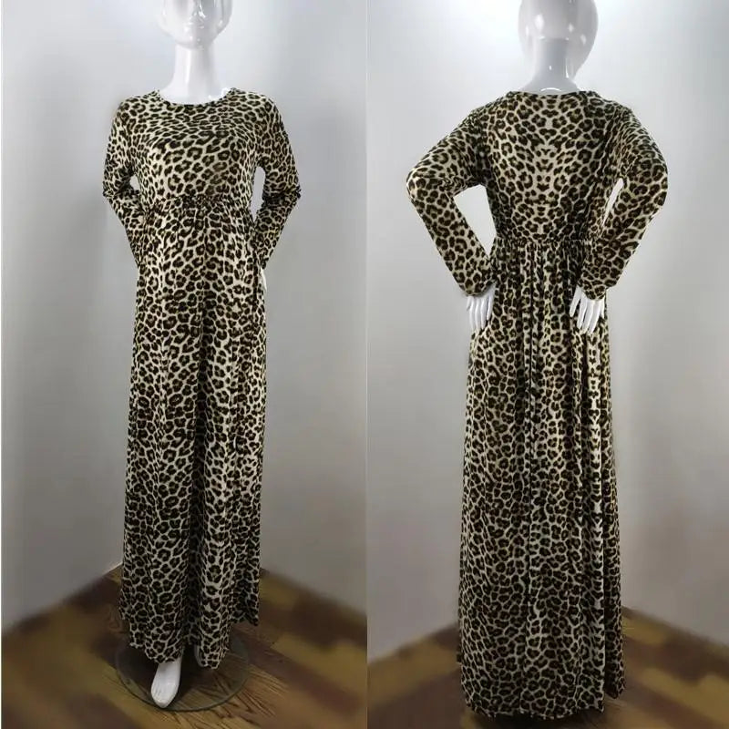 MQTIME - Maternity Dresses For Photo Shoot Long Sleeve Leopard Print Ruffled Pregnant Dress Photography Maternity Clothes Baby Shower