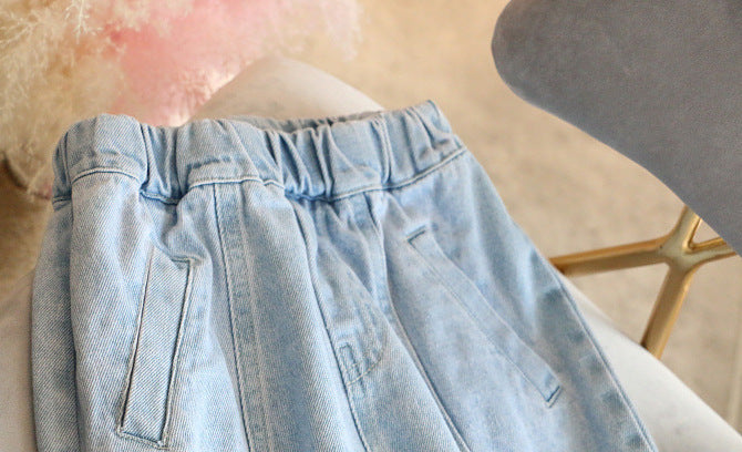 nvxiot Kids Pants Autumn New Korean Version New Girl'S Japanese Style Three-Dimensional Cut Casual Straight-Leg Jeans