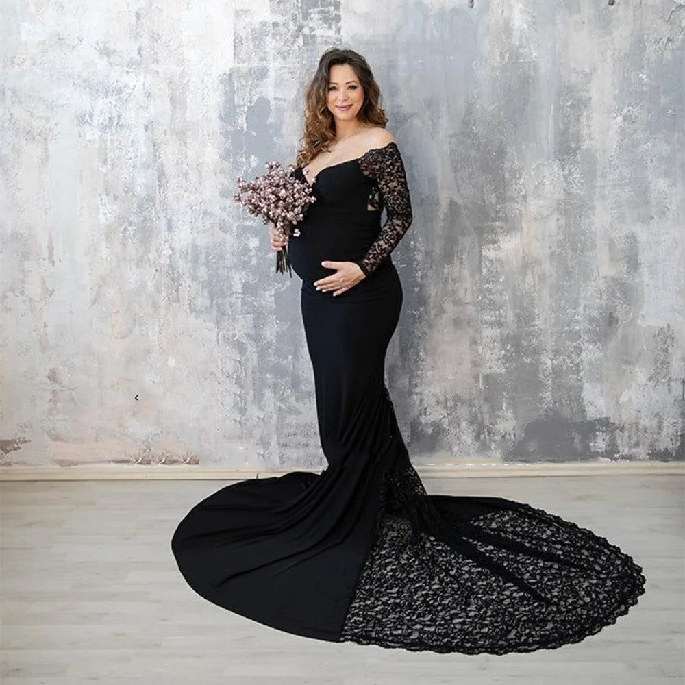 nvxiot - Sexy Lace Maternity Dresses For Baby Showers Photo Shoot Long Fancy Pregnancy Maxi Gown Elegence Pregnant Women Photography Prop