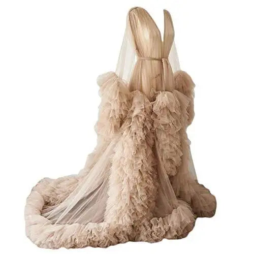 nvxiot - Maternity Robes Bathrobe Sky Blue Women Long Tulle Dresses Photo Shoot Birthday Party Bridal Fluffy Party Sleepwear Custom Made