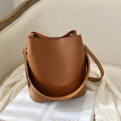 nvxiot - casual wide strap bucket bag designer women shoulder bags luxury pu crossbody bag large capacity messenger bag simply purse