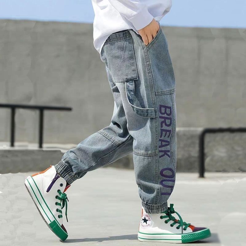 nvxiot Boys Pants Casual Pants Children Spring and Autumn Fashion Trend Washed Jeans Pants High Quality Korean Style Kids Pants