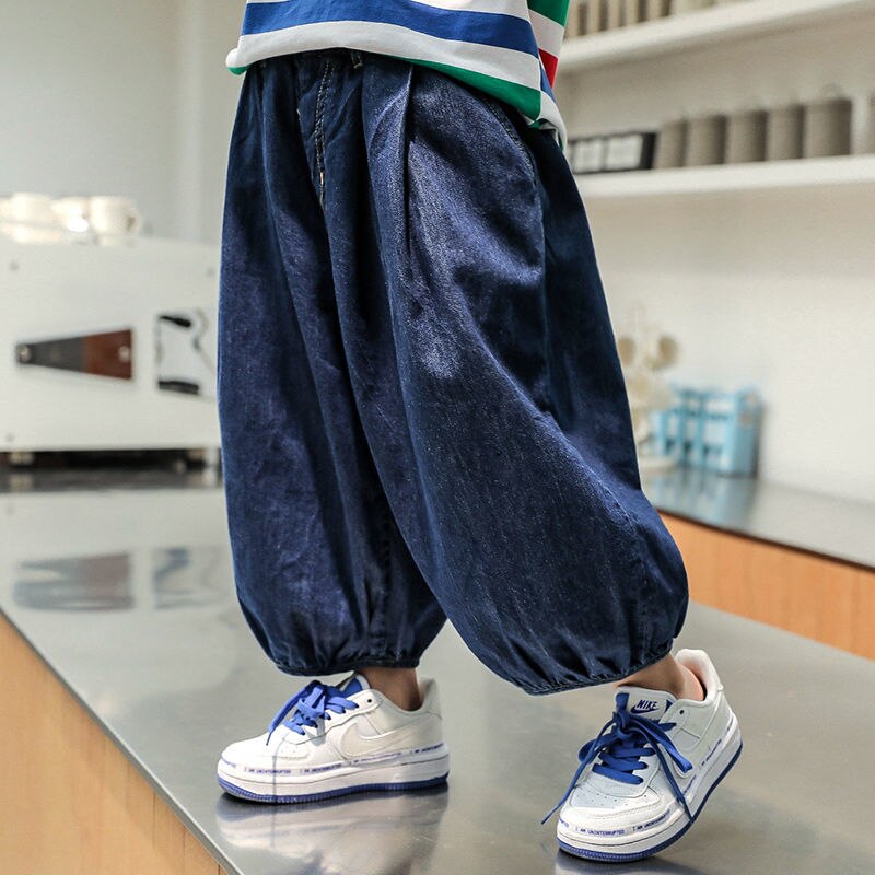 nvxiot Boys Girls Plus Size Jeans Autumn Summer New Loose Korean Casual Harem Pants Baby Spring And Autumn Wide-leg Children's Tro