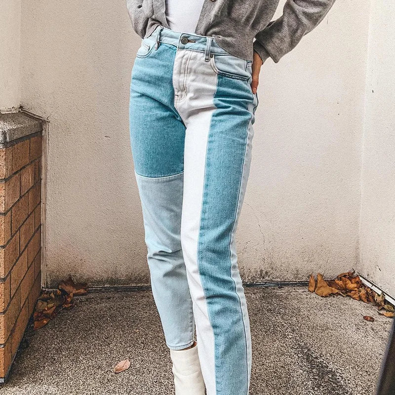 nvxiot - Indie Style 90s Women Jeans Patchwork High Waist Long Trousers Vintage Fashion Grunge Pants Autumn Summer Streetwear Harajuku