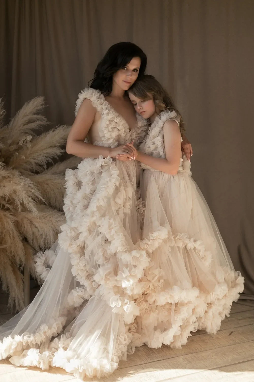 nvxiot - Mommy And Me Tulle Dresses Extra Puffy Tulle Dressing Gown For Mother And Daughter First Communion Photography Maternity Robes