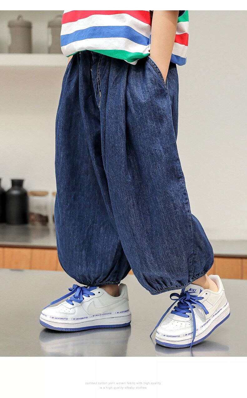 nvxiot Boys Girls Plus Size Jeans Autumn Summer New Loose Korean Casual Harem Pants Baby Spring And Autumn Wide-leg Children's Tro