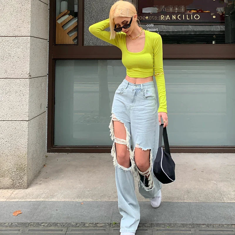 nvxiot - Casual Wide Leg Denim Overalls Rompers Women Straight Ripped Hole Mom Jeans Jumpsuit High Waist Loose Big Size Straps Baggy Pant