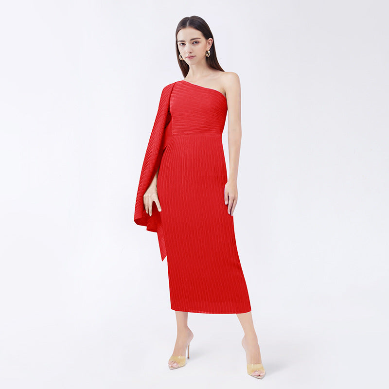 spring new women's temperament irregular beveled waist dress high waist dress in various colors