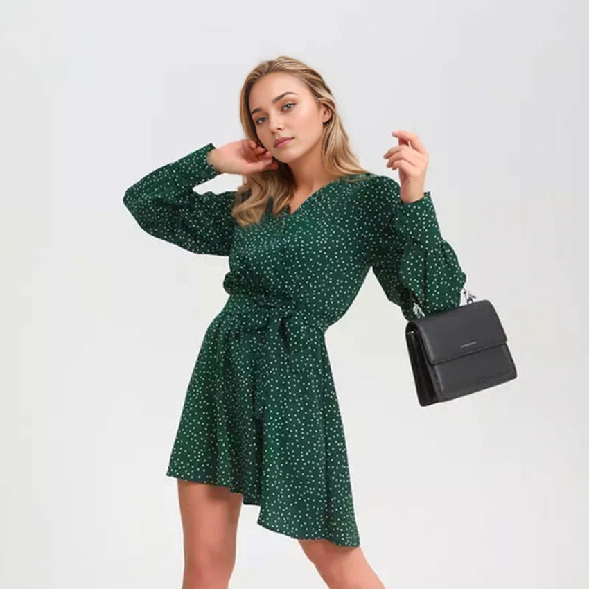 2025 Spring retro fashion polka dot V-neck bubble sleeve dress New casual wildberries sexy short dress women